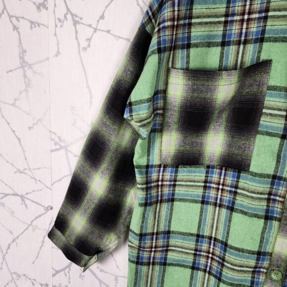 J. NNA Green Plaid Patchwork Button Front Flannel… - image 3